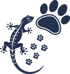 Lizard Silhouette with Paw Prints – Animal Footprint Vector Illustration