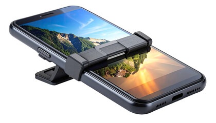 Smartphone in a dark gray adjustable holder