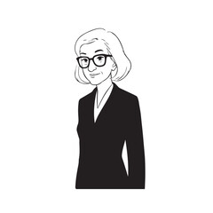 Old woman in formal clothes black and white vector illustration simple minimalist portrait design