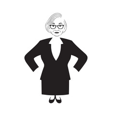 Old woman in formal clothes black and white vector illustration simple minimalist portrait design