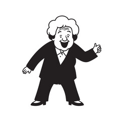 Old woman in formal clothes black and white vector illustration simple minimalist portrait design
