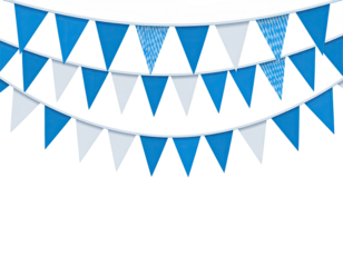 A celebratory triangular banner