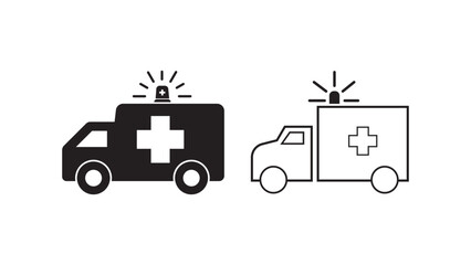 Ambulance icon set. Flat Ambulance Icon – Emergency Medical Vehicle Vector for Paramedic and Hospital Use.