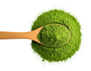 Wooden spoon holding green powder (1)