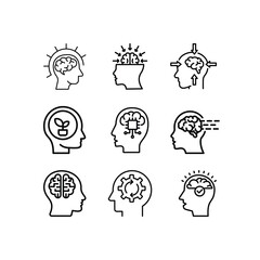 Mental Health and Brain Function Icons Set – Cognitive, Emotional, and AI Concepts