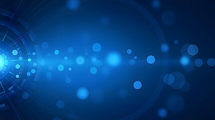 High tech abstract digital screen background in blue with neon circular glow