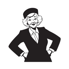 Old woman in formal clothes black and white vector illustration simple minimalist portrait design