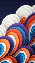 Vibrant and colorful abstract wave pattern with layered paper shapes against a dark blue background