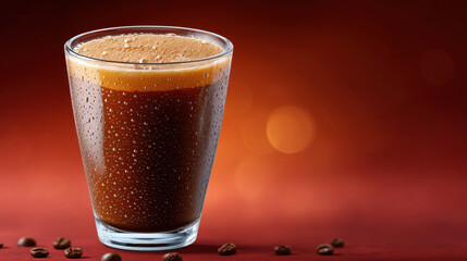 Instant coffee in clear glass shows rich foam and growth in popularity across Asia and Africa with warm inviting atmosphere