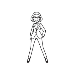 Old woman in formal clothes black and white vector illustration simple minimalist portrait design