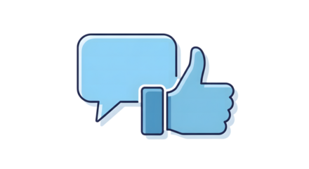 Speech bubble and thumbs up icon isolated on transparent background