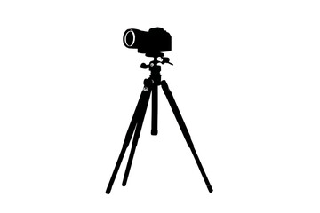Sleek white outline of a camera and tripod for photographic design projects, ideal for modern minimalist visuals, and creative photography concepts
