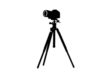 Sleek white outline of a camera and tripod for photographic design projects, ideal for modern minimalist visuals, and creative photography concepts