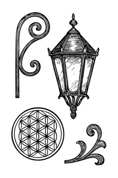 Retro Decorative Vector Artwork of Old Victorian Street Lantern with Geometric Motif for Traditional Wallmate Cultural Interior Design