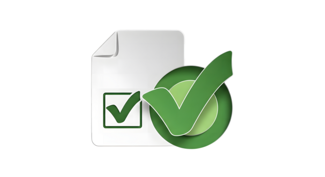 Green checkmark on a document isolated on transparent background