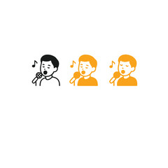 Flat Design Vector of a Person Singing with Microphone, Music Notes, Minimal Style Illustration