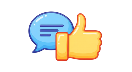 Speech bubble with lines and thumbs up icon isolated on transparent background