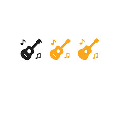 Flat Design Vector of Acoustic Guitar with Music Notes, Minimal Style Illustration