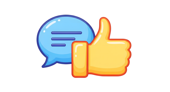 Speech bubble with lines and thumbs up icon isolated on transparent background