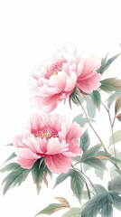 Fototapeta premium Delicate Pink Peony Blossoms in Watercolor Style