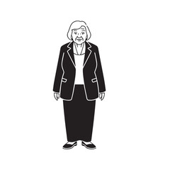 Old woman in formal clothes black and white vector illustration simple minimalist portrait design
