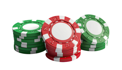 Stacks of casino poker chips in red and green