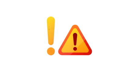 Exclamation mark and warning triangle symbol isolated on transparent background