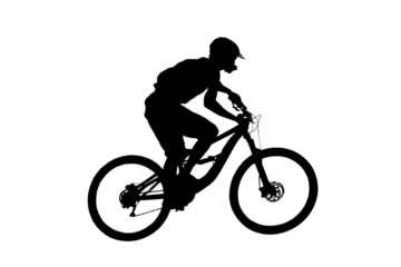 Dynamic silhouette of a determined cyclist conquering challenging terrain, embodying freedom, adventure, and the thrill of extreme sports in a modern, energetic style.