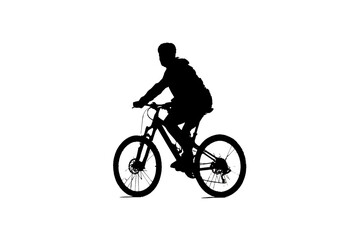 Dynamic silhouette of a person riding a mountain bike, capturing the thrill of outdoor adventure and active lifestyle pursuits with a clean, modern aesthetic.