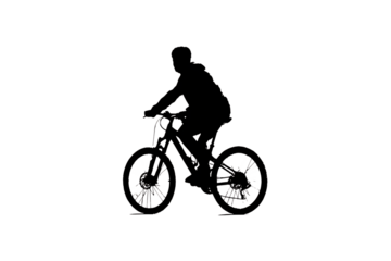 Dynamic silhouette of a person riding a mountain bike, capturing the thrill of outdoor adventure and active lifestyle pursuits with a clean, modern aesthetic.