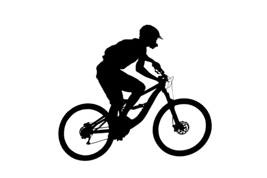 Dynamic silhouette of a determined cyclist conquering challenging terrain, embodying freedom, adventure, and the thrill of extreme sports in a modern, energetic style.