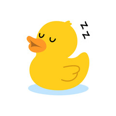 Sleeping yellow rubber duck. Cute bath toy design for kids decor, humor prints, and merchandise.