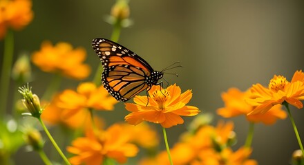 Fototapeta premium Monarch butterfly on orange flowers