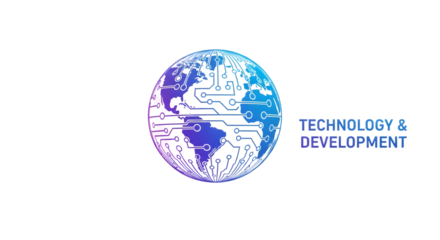 Abstract globe with circuit board pattern and text technology development, isolated on transparent background