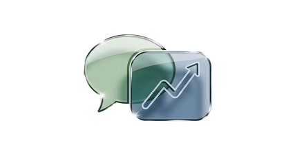 3d speech bubble with upward trending graph icon isolated on white background
