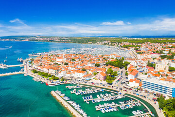 Fototapeta premium Drone aerial view of marina in town of Biograd na Moru, popular tourist summer destination in Dalmatia region of Croatia 