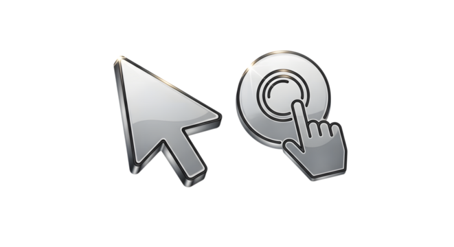 Computer cursor and hand clicking button isolated on transparent background