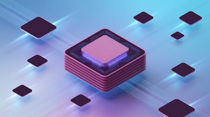Abstract illustration of a central processing unit with a futuristic aesthetic concept showcasing data and technology.