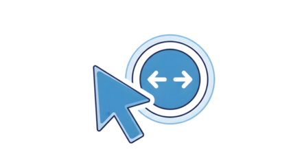 Cursor pointing to a circular icon with arrows indicating expansion or resizing, isolated on transparent background