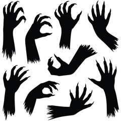 vector illustration of multiple creepy zombie hands in various poses