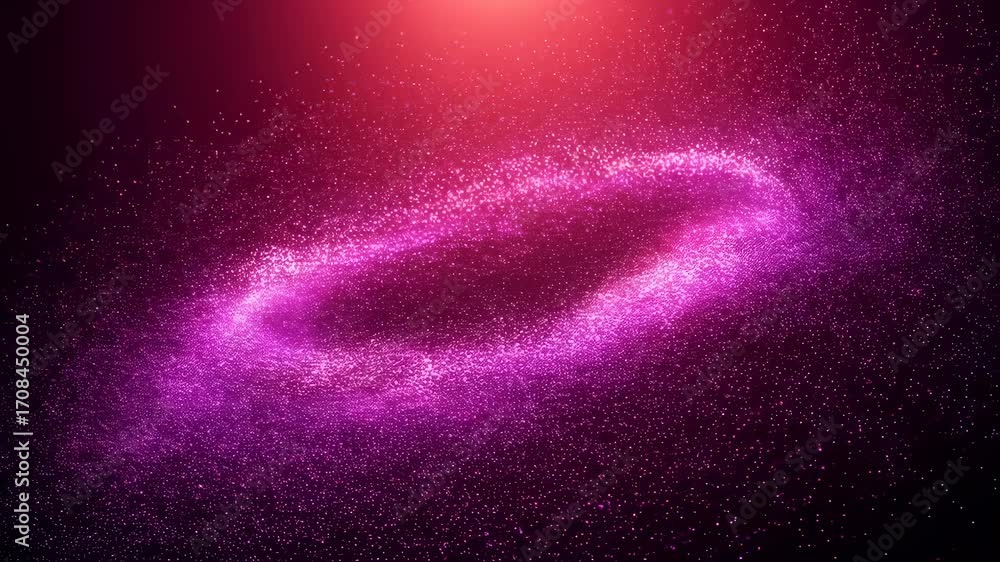 Poster purple glowing particles forming an elliptical shape on a dark background. abstract futuristic digit