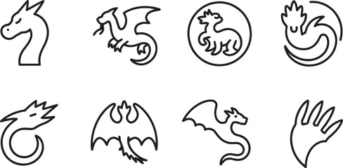 Elegant Dragon Head Outline Vector Illustration Symbolizing Power and Mystique in a Simple Design