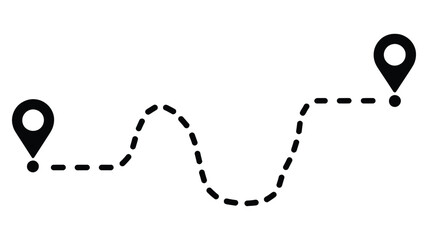 vector illustration of a dashed route path with location pin markers