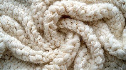 Macro photo of cream boucle wool fabric, showing soft loops and fiber variations under consistent even lighting
