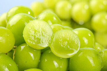 Fresh Green Seedless Grapes with Water Droplets - Healthy Fruit Close-up