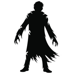 Silhouette of a spooky character in torn clothes, standing alone