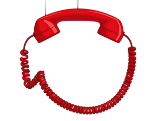 Red telephone handset with coiled cord