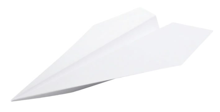 white origami paper plane isolated on white background