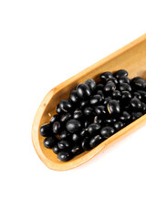 Black Soy Beans in Wooden Scoop on White Background - Healthy Protein Legumes