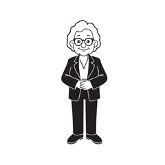 Old woman in formal clothes black and white vector illustration simple minimalist portrait design